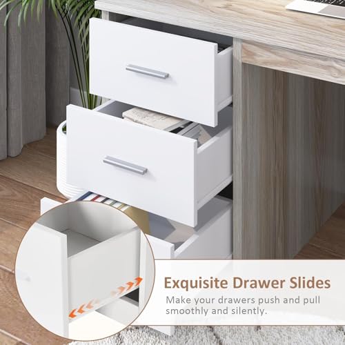 MaverickFurni Home Office Desk with Drawers, 46" Small Desk for Bedroom, Computer Desk with Hutch and Drawers, Study Desk with Storage, White and Walnut - color: White and Walnut