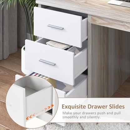 MaverickFurni Home Office Desk with Drawers, 46" Small Desk for Bedroom, Computer Desk with Hutch and Drawers, Study Desk with Storage, White and Walnut - color: White and Walnut