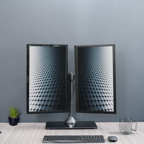 VIVO Freestanding Dual Monitor Stand with Sleek Glass Base and Adjustable Arms, Mounts 2 Screens up to 32 inch and 22 lbs Each, Black, STAND-V002FG - color: Black, size: 13" to 32" Screens