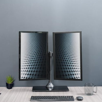 VIVO Freestanding Dual Monitor Stand with Sleek Glass Base and Adjustable Arms, Mounts 2 Screens up to 32 inch and 22 lbs Each, Black, STAND-V002FG - color: Black, size: 13" to 32" Screens