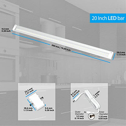 EShine Extra Long 20 inch LED Dimmable Under Cabinet Lighting Strip, NO Sensor, White, with Accessories (No Power Supply Included), Warm White (3000K) - color: Warm White (3000K)