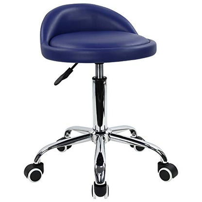 KKTONER PU Leather Round Rolling Stool with Back Rest Height Adjustable Swivel Drafting Work SPA Task Chair with Wheels (Blue) - color: Blue