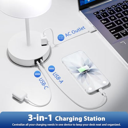 17.6" White Touch Lamps for Bedroom Set of 2 - Dimmable, USB C+A, AC Outlet | Large 17.6" Tall Lamp, 3-Way Dimming, 5000K Daylight Bulbs, White Lampshade White Base, for Living Room, Boys, Men, Girls - color: White