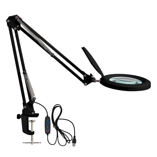 Neatfi LED Magnifying Lamp with Clamp | 2.25x Magnification | 120 SMD LEDs | 1,200 Lumens | 12W | Adjustable Color Temperature Desk Lamp Magnifier (Black-3, 5-Diopter) - color: Black-3, size: 5-Diopter