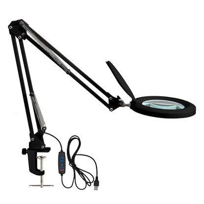 Neatfi LED Magnifying Lamp with Clamp | 2.25x Magnification | 120 SMD LEDs | 1,200 Lumens | 12W | Adjustable Color Temperature Desk Lamp Magnifier (Black-3, 5-Diopter) - color: Black-3, size: 5-Diopter