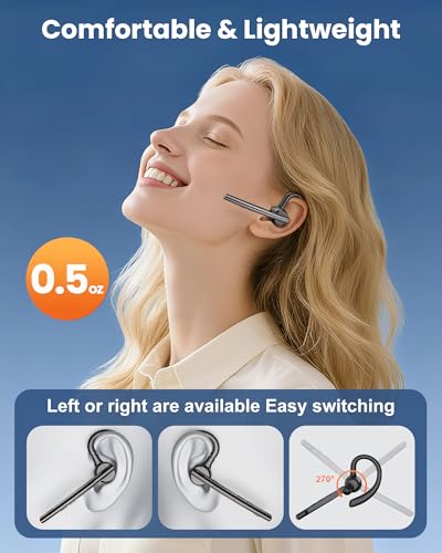New Bee Bluetooth Headset V5.1 72H Talk Time Dual Mic with Mute Button for Business, Wireless Hand-Free Bluetooth Earpiece with 500mAh Charging Case for Cell Phone Calls Trucker Driver Laptop - color: Gunmetal