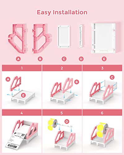MUNBYN 130B Bluetooth Thermal Label Printer+2 Inch Round Thermal Labels+Pink Label Holder