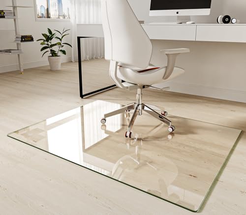 Koonmi Tempered Glass Chair Mat 36"x48" - Premium Office Chair Mat for Hardwood Floors & Low-Pile Carpet with 4 Non-Slip Pads - Thick Scratch-Resistant Surface - size: 36*48