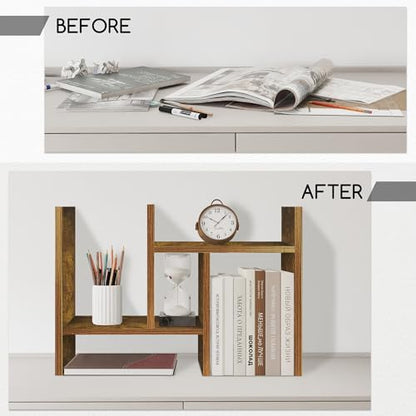 Jerry & Maggie Desktop Organizer Office Storage Rack Adjustable Wood Display Shelf Free Style Double H, Multi-Functional Mini Bookshelf for Desk Natural Stand (Natural Wood Tone) - color: Natural Wood Tone