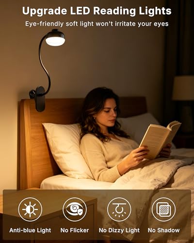 Pebble-Shaped Clip on Reading Light with Detachable Lamp Head, 5000mAh Rechargeable Battery, 360° Ambient Glow, Remote & Timer, Stepless Dimming, 12inch Gooseneck Clamp Lamp for Bed Headboard & Desk