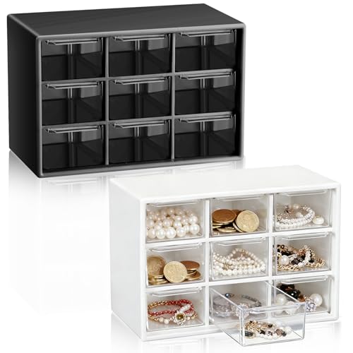 Wenqik 2 Pcs Mini Storage Drawers with 9 Clear Drawers,Black, White - color: Black, White