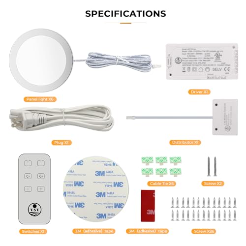 VST Under Cabinet Mini Panel Lighting 3.94inch 12V 2.5W(Total 15W) with Wireless Dimmer Switch, Surface Mount Puck Light for Kitchen Van Truck Car Galley Downlight 6Pack(Round 2700K-6500K) - color: 6 Pack Silver CCT