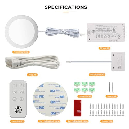 VST Under Cabinet Mini Panel Lighting 3.94inch 12V 2.5W(Total 15W) with Wireless Dimmer Switch, Surface Mount Puck Light for Kitchen Van Truck Car Galley Downlight 6Pack(Round 2700K-6500K) - color: 6 Pack Silver CCT
