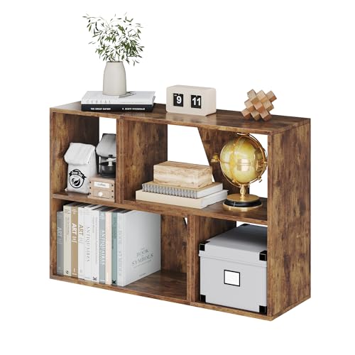 MapleGrace 6 Cube Storage Organizer, Wooden Storage Shelves Bookcase with Back Panels, Stackable Display Bookshelf for Living Room, Bedroom, Study, Hallway, Rustic Brown - color: Rustic Brown