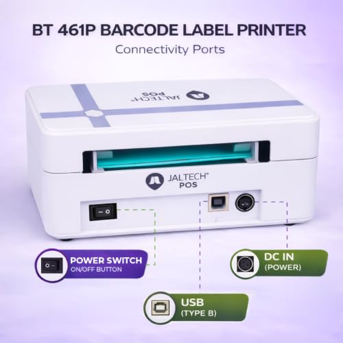 Thermal Barcode Label Printer BT-461P, USB & Bluetooth Connectivity, 4.25 Inch Print Width, 203 DPI, 1D & 2D Codes, Compatible with Windows, Mac, Linux and Android
