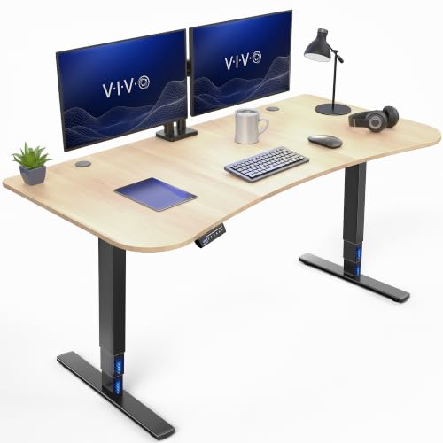 VIVO Light Wood 63 x 32 in Standing Desk, DESK-KIT-2EBC - color: Light Wood Top / Black Frame, size: 63 x 32 inch