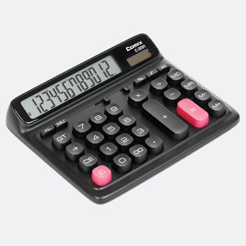 Comix Desk Calculator with 12 Digits Large LCD Display, Solar Battery Dual Power, Large Computer Keys Basic Calculator for Home Office School - color: Black