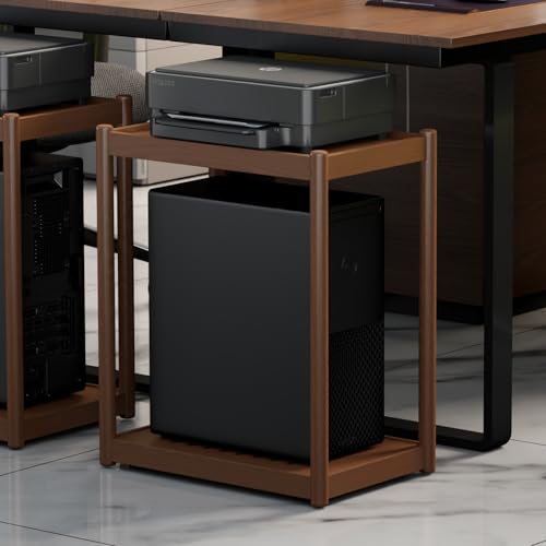 AQIMUELE Solid Wood Mobile PC Stand Floor Computer Tower AV Cart with Casters for Gaming PC Tower Stand, Large Printer Stand, Under Desk Printer cart Mobile Printer Table with Wheels for Home Office
