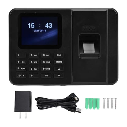 Walfront Biometric Employee Time Clock with 2.4 Inch TFT Screen and U Disk Export for Small Business Attendance Management (US Plug)