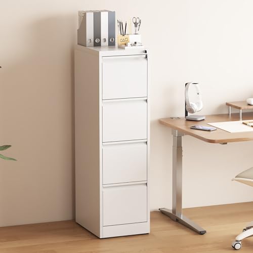 4 Drawer File Cabinet with Lock, Vertical Filing Cabinets for Home Office, Metal Storage Cabinets, Heavy Duty File Cabinet for Letter/Legal/A4/F4 Size Amsseble Required, White - color: White, size: 4 Drawers-Letter/Legal/A4/F4