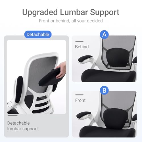 HYLONE 400lbs Heavy Duty Office Chair, Computer Desk Chair(White&Black) | Office and Home, 5" Thickened Seat, Ergonomic with Adjustable Armrests, Mesh Executive Chair - color: White Frame & Black