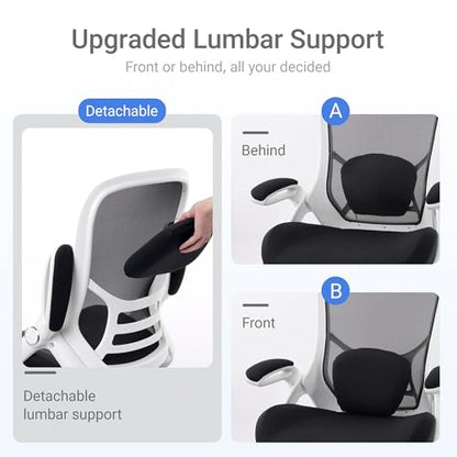 HYLONE 400lbs Heavy Duty Office Chair, Computer Desk Chair(White&Black) | Office and Home, 5" Thickened Seat, Ergonomic with Adjustable Armrests, Mesh Executive Chair - color: White Frame & Black
