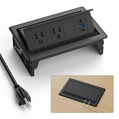 QBA Recessed Power Strip with USB C 20W, Flush Mount Power Outlet with 2 AC Outlets 3 USB Ports, Desktop Charging Station for Nightstand Furniture Conference Table, Black - color: Black-2C1A
