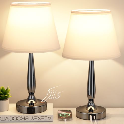 Kakanuo Touch Bedside Lamps for Bedroom Set, Small Touch Table Lamps with 2 USB Charging Ports, 3 Way Dimmable Nightstand Lamps with USB C Port - White (LED Bulb Included) - color: White, size: 2 Pack
