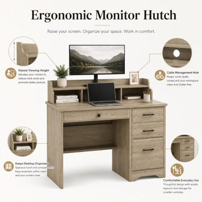 44 Inch Small Desk with Drawers, Computer Desk with File Drawer, Grey - color: Grey
