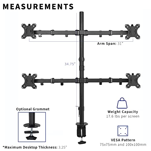 VIVO Quad 13 to 30 inch LCD Monitor Desk Mount | Adjustable 4 Screen Stand - size: Quad Mount