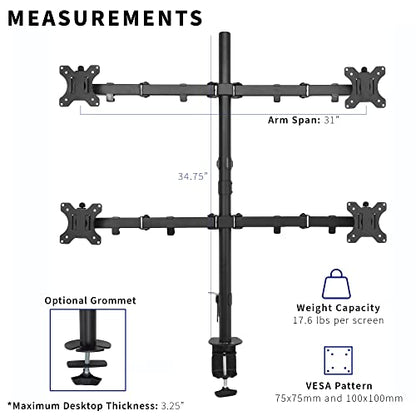 VIVO Quad 13 to 30 inch LCD Monitor Desk Mount | Adjustable 4 Screen Stand - size: Quad Mount