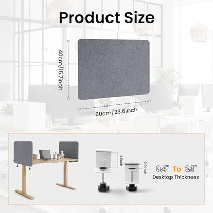 2-Pack Felt Desk Dividers, Clamp-On Panels, 16 x 24 Inch, Light Gray - color: Light Gray, size: 16×24 in (2pcs)
