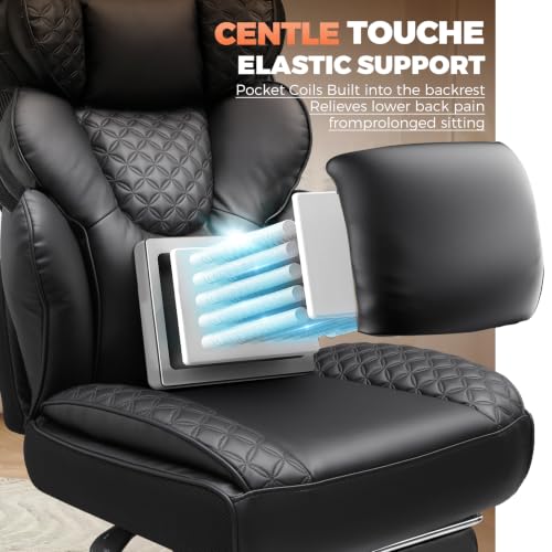 COMHOMA Big and Tall Office Chair with Upgrade Footrest, Heavy Duty Gaming Chair High Back Executive Chair with Spring Lumbar Support for Lower Back Pain Relief, 150°Reclining Adjustable Armrests - color: Black