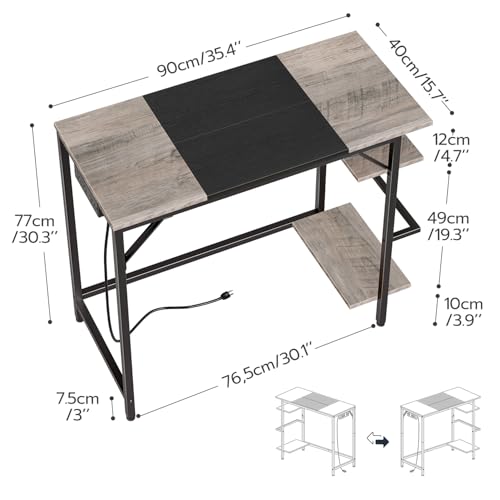 HOOBRO Small Computer Desk, 35.4 Inch Home Office Desk with Power Outlet, Writing Desk with 2 Shelves, Modern Small Desk for Home Office, Study, Easy to Assemble, Charcoal Gray and Black BG43UDN01 - color: Charcoal Gray + Black