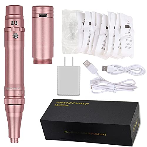 Permanent Makeup Rotary Tattoo Machine Eyebrow Pen Machine with 10PCS Needles For Eyebrows,Lips,Eyeliners B950b (Rose Gold) - color: Rose Gold