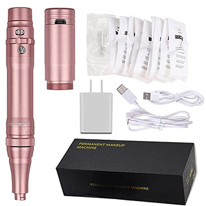 Permanent Makeup Rotary Tattoo Machine Eyebrow Pen Machine with 10PCS Needles For Eyebrows,Lips,Eyeliners B950b (Rose Gold) - color: Rose Gold