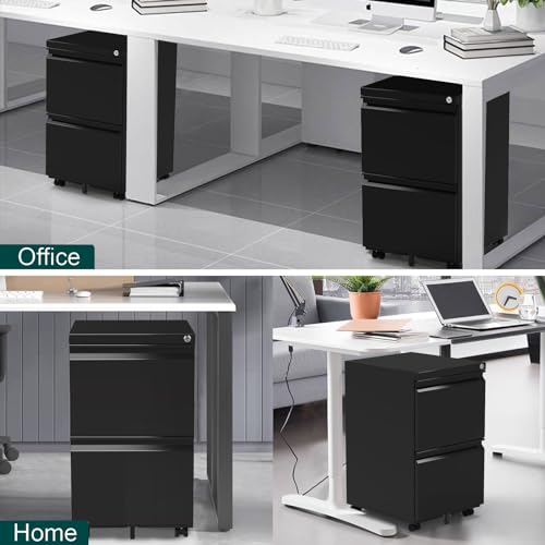 2 Drawer Mobile File Cabinet with Lock,Rolling File Cabinet, Under Desk Mobile Filing Cabinet,File Cabinets for Home Office,Storage 2 Drawer Mobil Filing Cabinet for A4/Legal/Letter,Balck - color: Black, style: 2A