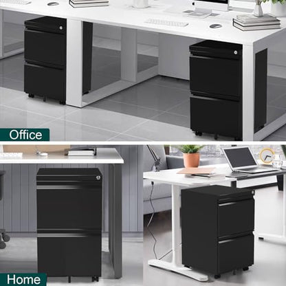 2 Drawer Mobile File Cabinet with Lock,Rolling File Cabinet, Under Desk Mobile Filing Cabinet,File Cabinets for Home Office,Storage 2 Drawer Mobil Filing Cabinet for A4/Legal/Letter,Balck - color: Black, style: 2A