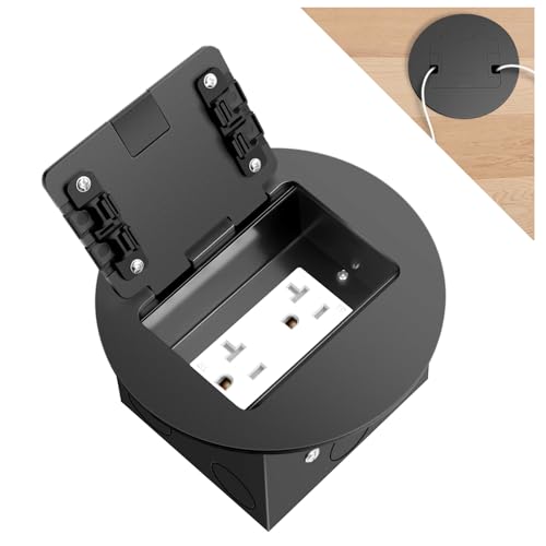 Recessed Floor Outlet with Duplex 20 Amp Tamper Resistant Receptacle | Round Hidden Outlet Kit Electrical Waterproof Cover Box for Home Renovation,UL Listed,Black - color: Black, size: TR Outlet-1 Pack