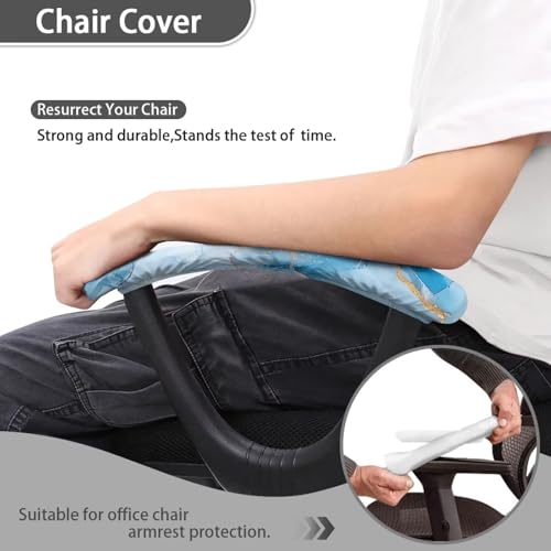 Marbling Print Gaming Chair Arm Rest Covers, Set of 2, Removable Stretchable Office Chair Arms Slipcovers with Elastic Band, Office Chair Armrest Covers, Home Decorations - color: Blue - Marbling