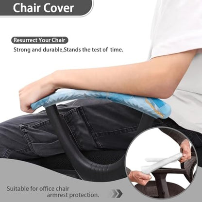 Marbling Print Gaming Chair Arm Rest Covers, Set of 2, Removable Stretchable Office Chair Arms Slipcovers with Elastic Band, Office Chair Armrest Covers, Home Decorations - color: Blue - Marbling