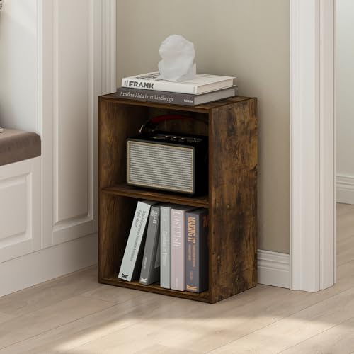 Furinno LUDER Book Shelf, 2-Tier Modern Bookshelf, Open Shelves Bookcase, 9" x 16" x 21", for Living Room, Bedroom, Home Office, Amber Pine - color: Amber Pine, size: 2-Tier, 9 x 16 x 21