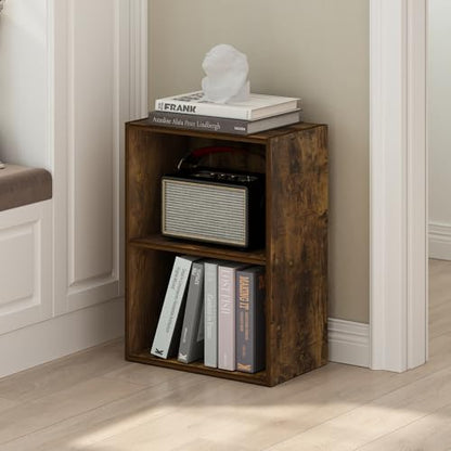 Furinno LUDER Book Shelf, 2-Tier Modern Bookshelf, Open Shelves Bookcase, 9" x 16" x 21", for Living Room, Bedroom, Home Office, Amber Pine - color: Amber Pine, size: 2-Tier, 9 x 16 x 21