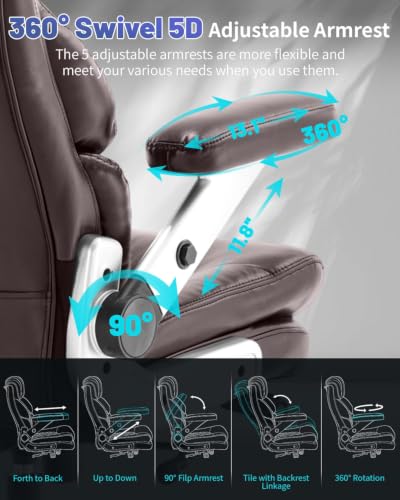 800LBS Big and Tall Office Chair for Heavy People, Heavy Duty Executive Chair with High Back, Extra Wide Seat and Adjustable Lumbar, Large Computer Desk Chair Comfortable for Home Office - color: Brown-1