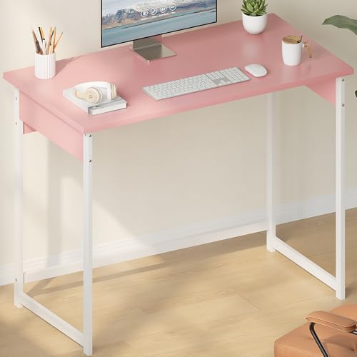 ALISENED Home Office Desk, Sturdy and Stable Computer Desk, 37.5 Inch Computer Desk, Office Desk with Metal Frame, Study Table for Home Bedroom, Pink - color: Pink, size: W-37.5in