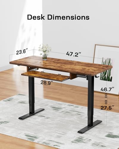 Marsail Electric Standing Desk with Ergonomic Keyboard Tray, Adjustable Desk with 27.5” to 46.7” Height Range, 4 Memory Presets, Smooth and Quiet Lifting, 48 x 24 inch Adjustable Height,TZESD14Rustic - color: Rustic Brown, size: 48x24"