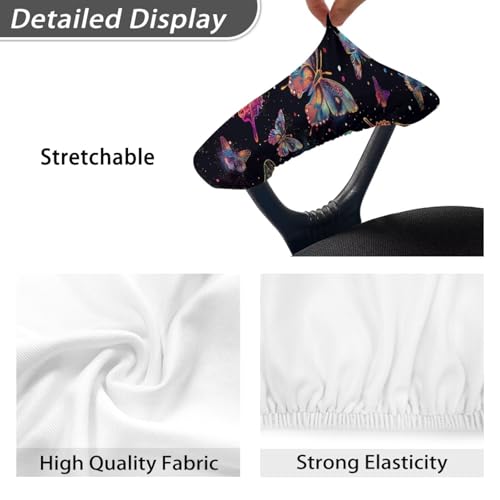 2 Piece Office Chair Arm Covers, Butterfly Print Chair Armrest Covers, Removable Stretchy Armrest Cover for Desk Computer Chairs - color: Butterfly - Black