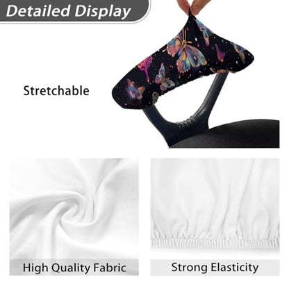 2 Piece Office Chair Arm Covers, Butterfly Print Chair Armrest Covers, Removable Stretchy Armrest Cover for Desk Computer Chairs - color: Butterfly - Black