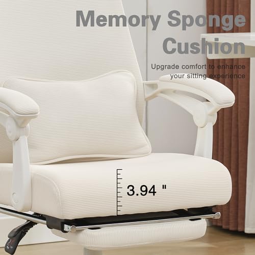 Qulomvs Ergonomic Office Chair with Footrest Home Office Desk Chair with Headrest and Backrest Adjustable Mesh Computer Desk Chair with Wheels 360 Swivel Task Chair - color: Cream White(upgrade Comfort With Pillow)