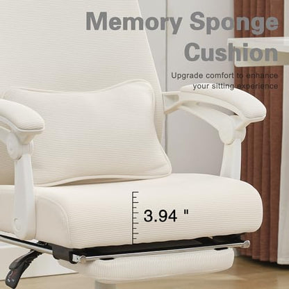 Qulomvs Ergonomic Office Chair with Footrest Home Office Desk Chair with Headrest and Backrest Adjustable Mesh Computer Desk Chair with Wheels 360 Swivel Task Chair - color: Cream White(upgrade Comfort With Pillow)